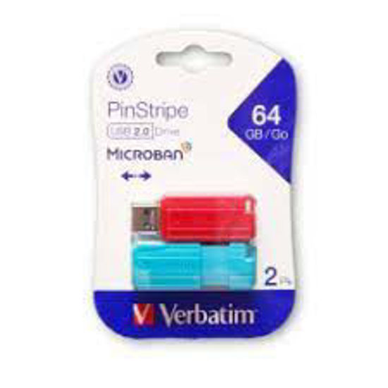 Imagen de Pendrive 64gb Verbatim Pinstripe Pack x 2 unid